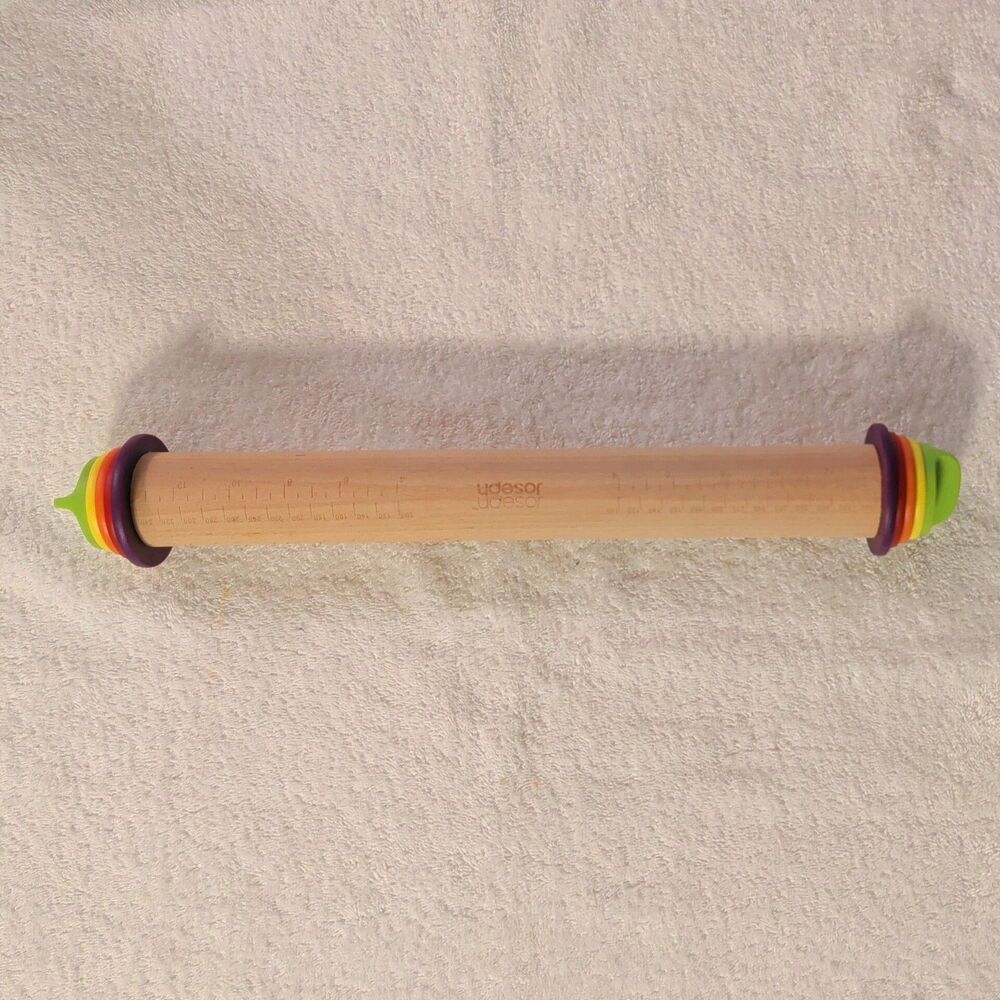 Joseph Joseph Adjustable Wooden Rolling Pin with Removable Rings Multicolored